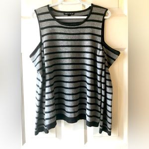 Cable & Gauge 2 Tone Charcoal Gray Stripe Rayon Blend Cold Shoulder Sweater XL